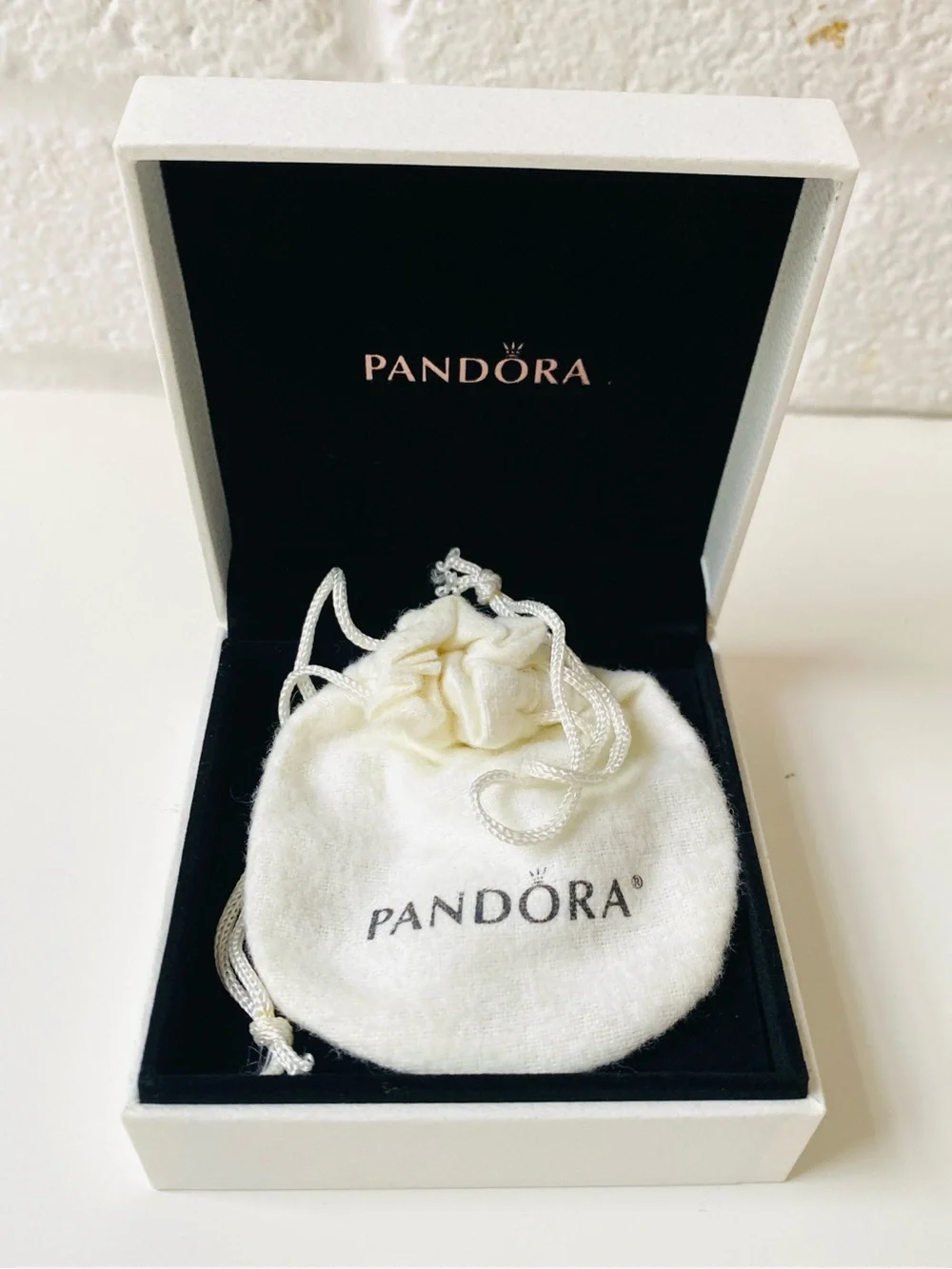 Empty Pandora Cream Jewelry Drawstring Pouch with Gift Box